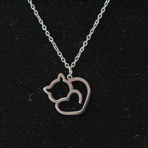 New Silver Stainless Steel Cat Outline Necklace N35